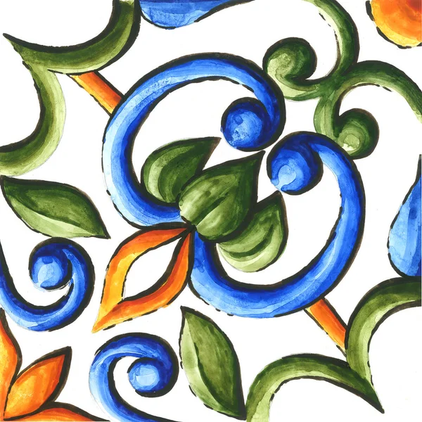 Watercolor Ornament Ceramic Tile Wallpaper Textile Majolica — Stock Photo, Image