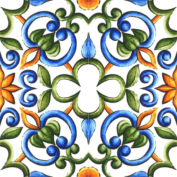 Decorazione Acquerello Piastrelle Ceramica Carta Parati Tessile Maiolica — Foto Stock