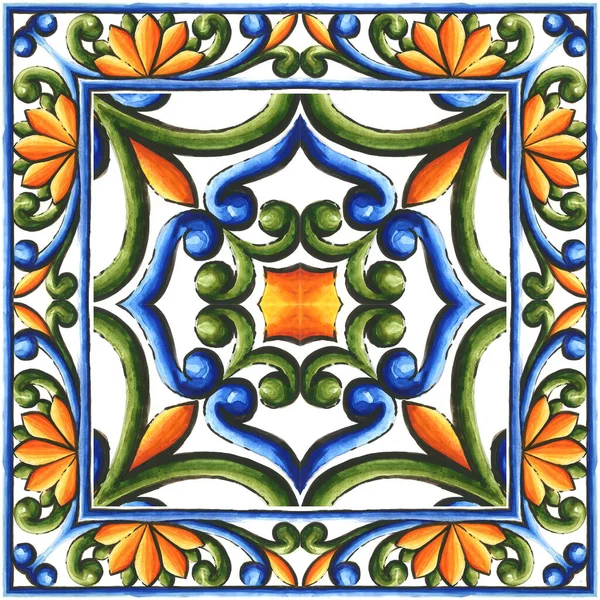 Akvarell Dísz Kerámia Csempe Tapéta Textil Majolika — Stock Fotó