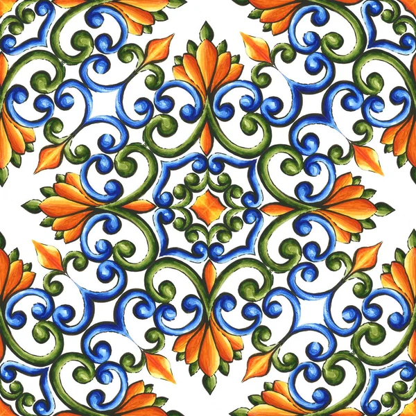 Aquarel Ornament Voor Keramische Tegels Behang Textiel Majolica — Stockfoto