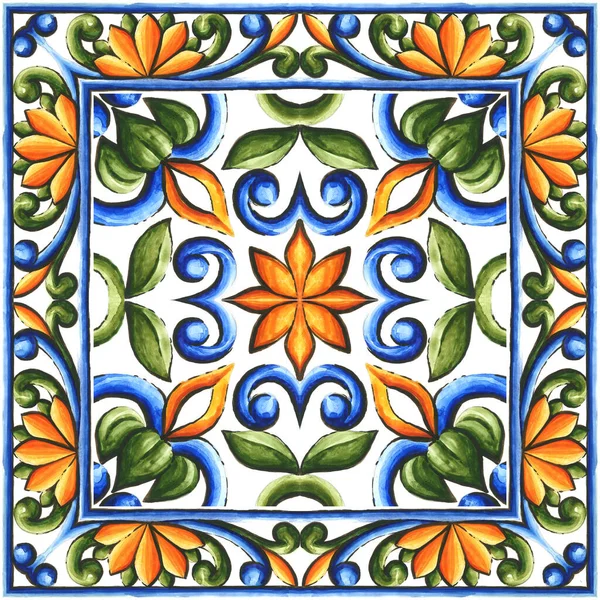 Watercolor Ornament Ceramic Tile Wallpaper Textile Majolica — Stock Photo, Image