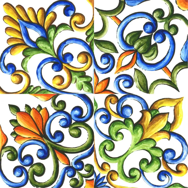 Watercolor Ornament Ceramic Tile Wallpaper Textile Majolica — Stock Photo, Image