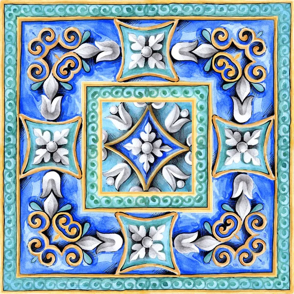 Ornament Akwarelowy Płytki Ceramiczne Tapety Tkaniny Majolicę — Zdjęcie stockowe