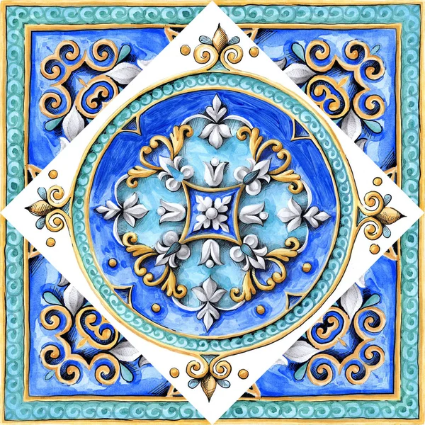 Aquarel Ornament Voor Keramische Tegels Behang Textiel Majolica — Stockfoto