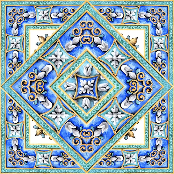 Decorazione Acquerello Piastrelle Ceramica Carta Parati Tessile Maiolica — Foto Stock