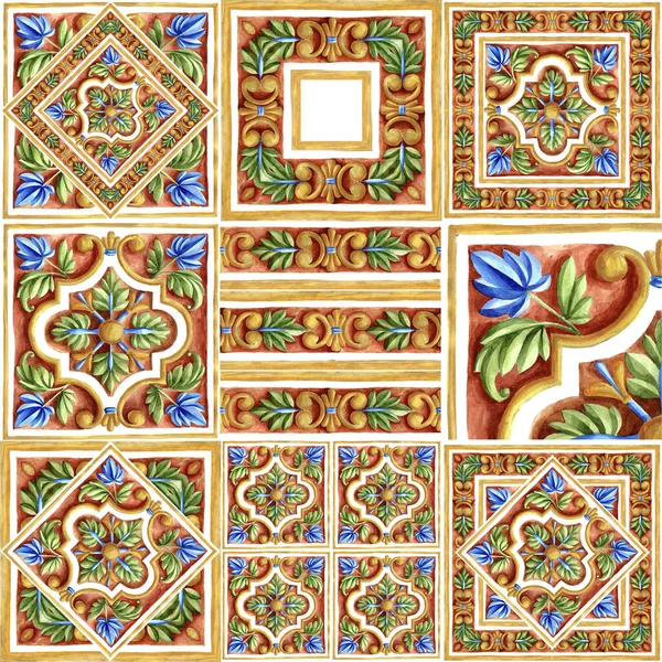 Aquarel Ornament Voor Keramische Tegels Behang Textiel Majolica — Stockfoto