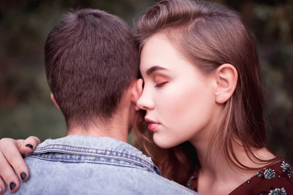 Young Girl Year Old Closed Eyes Holding Boy Back Close — Stock Photo, Image