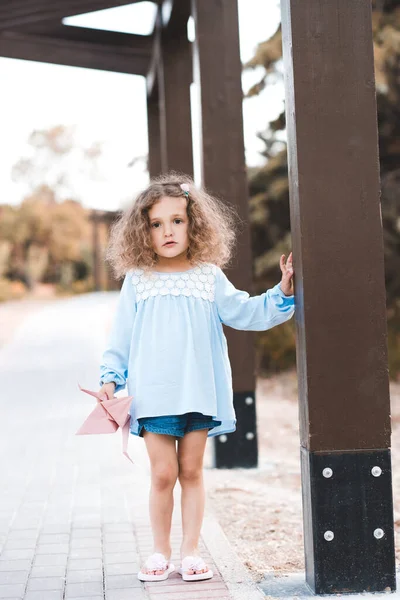 Stylish Baby Girl Year Old Wearing Summer Trendy Clothes Holding — Stock Photo, Image