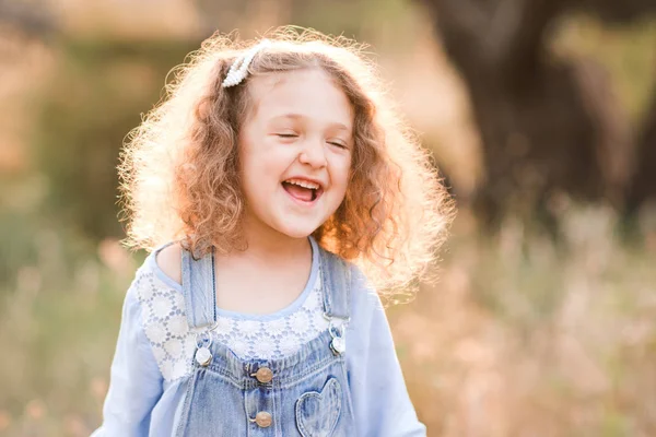 Laughing Baby Girl Year Old Having Fun Outdoors Wearing Stylish — Stock Photo, Image
