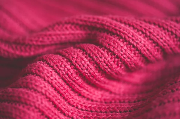 Pamut Rózsaszín Kötött Pulóver Közelkép Téli Szezon — Stock Fotó