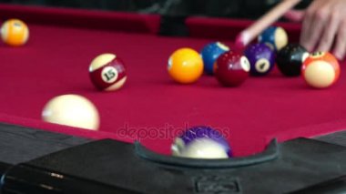 Havuz bilardo oyunu kırmızı çuha masada oynuyor. Spor bu.