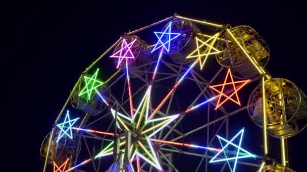 Pariserhjulsfestival Med Starkt Neonljus Natten Thailand — Stockvideo