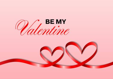 Sevgililer Günü bayrağım, broşürüm, posterim, kuponum, tebrik kartım ya da davetiye şablonum ol. Pembe arka planda kırmızı kurdeleden iki kalp..