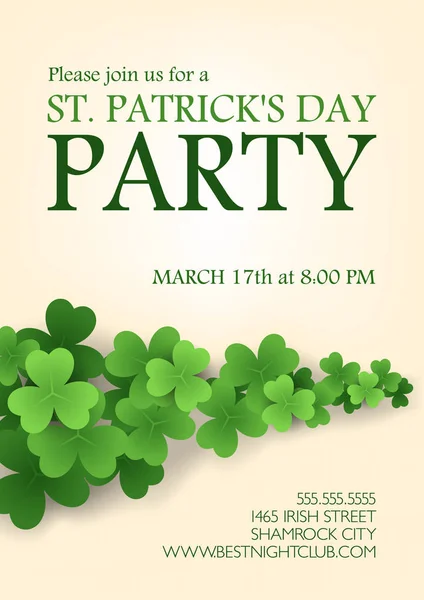 Saint Patricks Day Party Invitation Disposition Avec Des Feuilles Trèfles — Image vectorielle