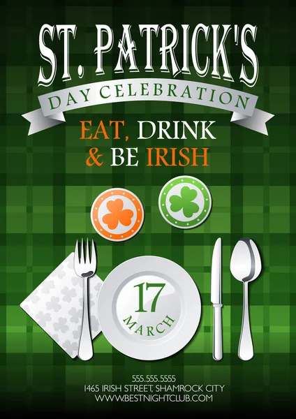 Fête Saint Patricks Manger Boire Être Texte Irlandais Sur Fond — Image vectorielle