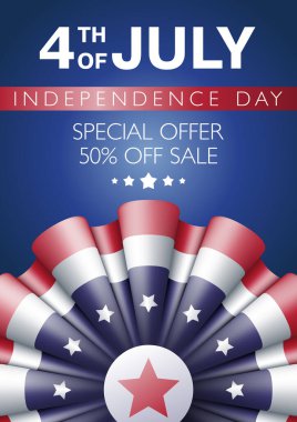 4 Temmuz Bağımsızlık Günü 'nde ABD bayrak renklerinde yıldızlar ve çizgilerle gerçekçi kiraz kuşu süslemeleri içeren indirimli reklam, fiş, pankart, poster veya el ilanı sunuluyor