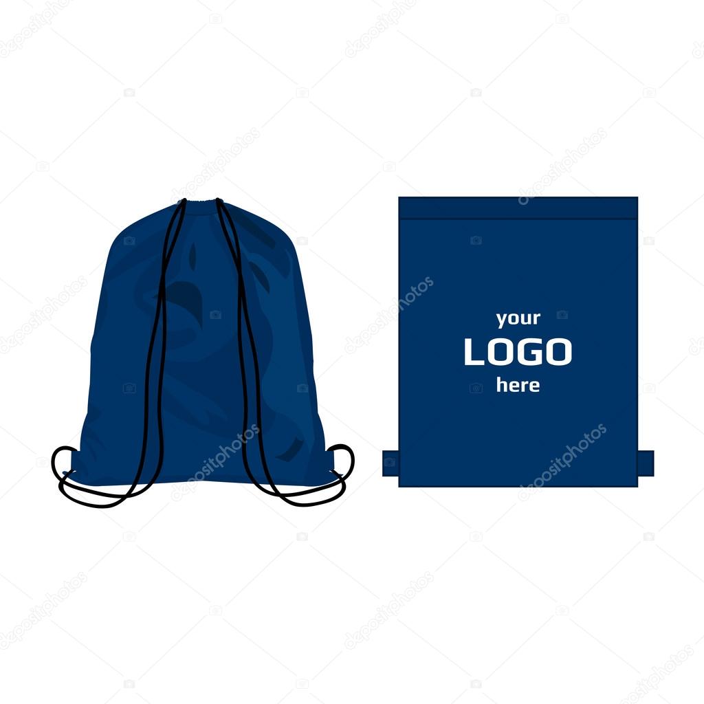 Drawstring sport bag blue color, place for logo isolated vector