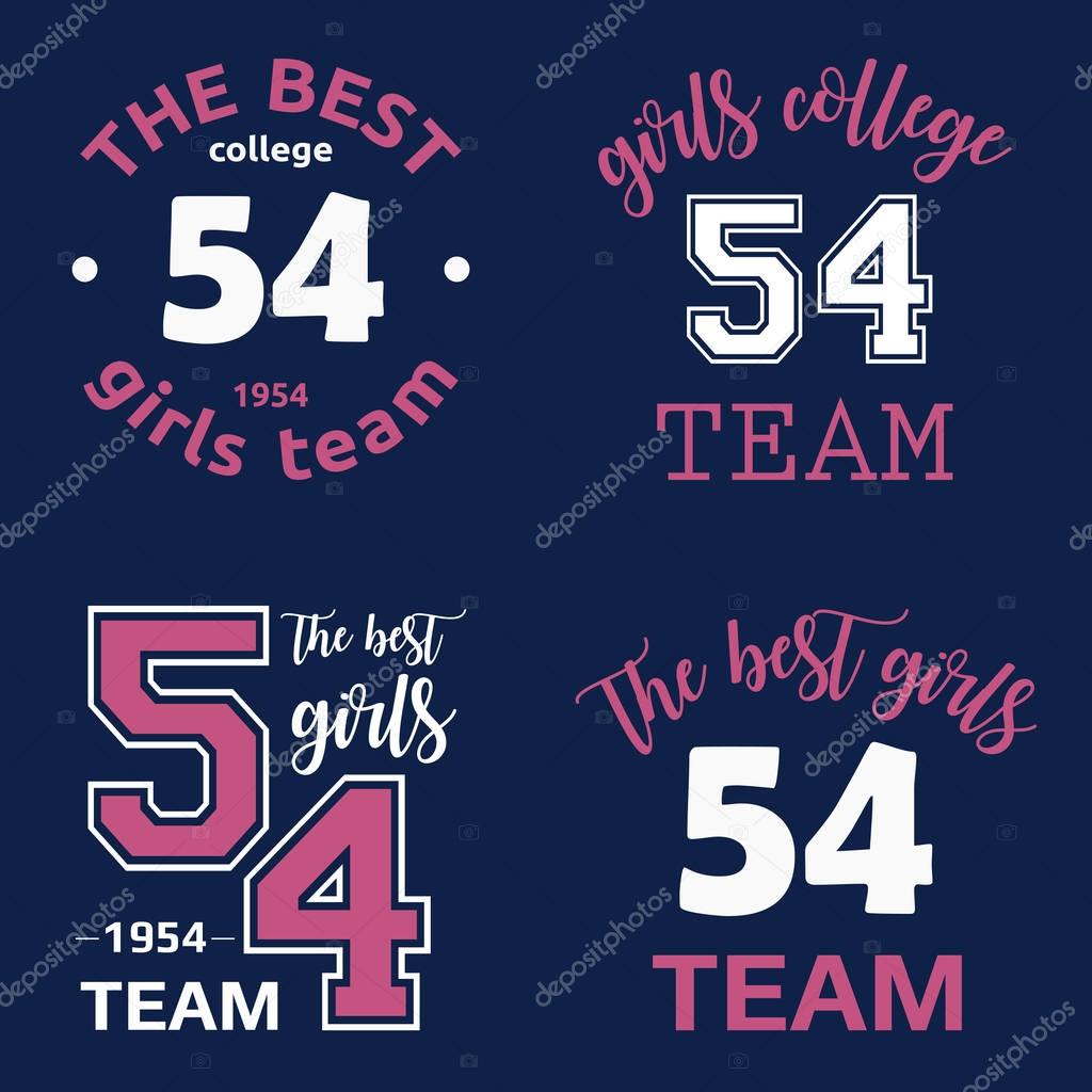 The best girls team college logo 54 isolated vector set