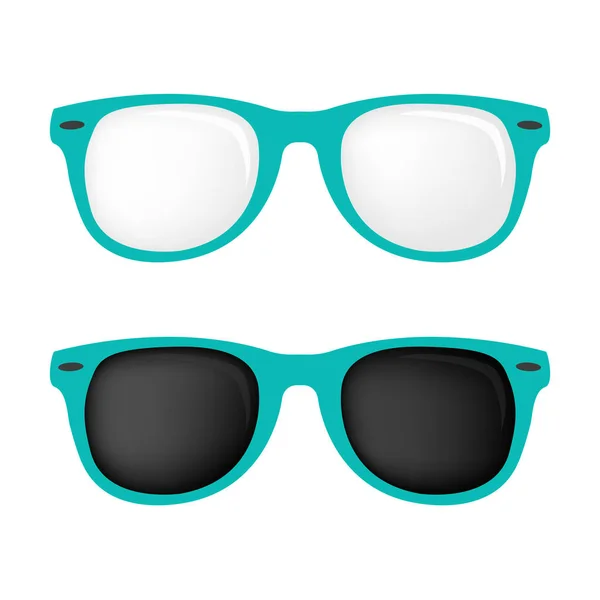 Hipster óculos de cor turquesa e óculos de sol conjunto vetor isolado — Vetor de Stock