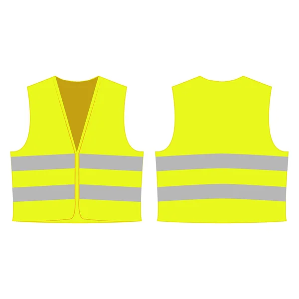 Chaleco de seguridad reflectante amarillo para personas aisladas vector frontal y posterior para la promoción en el fondo blanco — Vector de stock