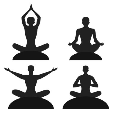 meditasyon siluetleri izole vektör beyaz arka plan üzerinde ayarla