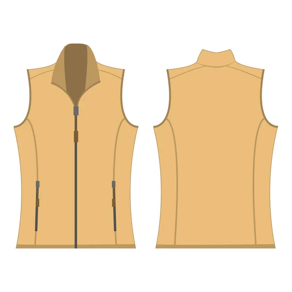 Light brown color autumn fleece vest isolated vector on the white background — Stock Vector