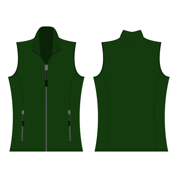 Zelená barva podzimní fleece vesta izolované vektor na bílém pozadí — Stockový vektor