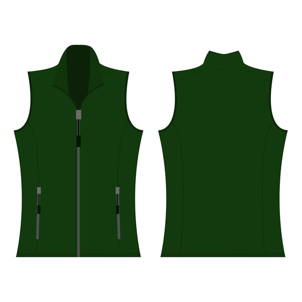 green color autumn fleece vest isolated vector on the white background