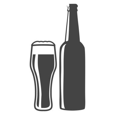 Bira şişe ve cam vector Icons set - izole şişe, glas