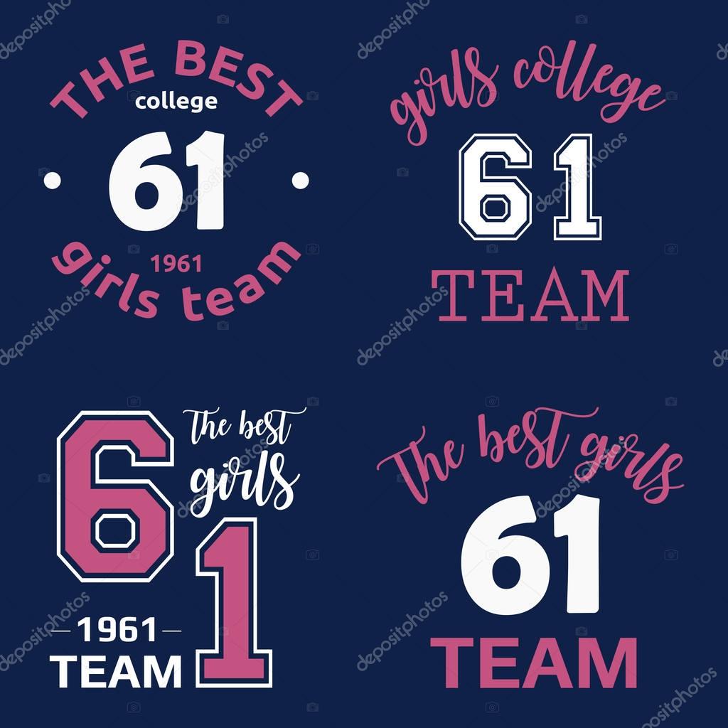 The best girls team college logo 61 isolated vector set