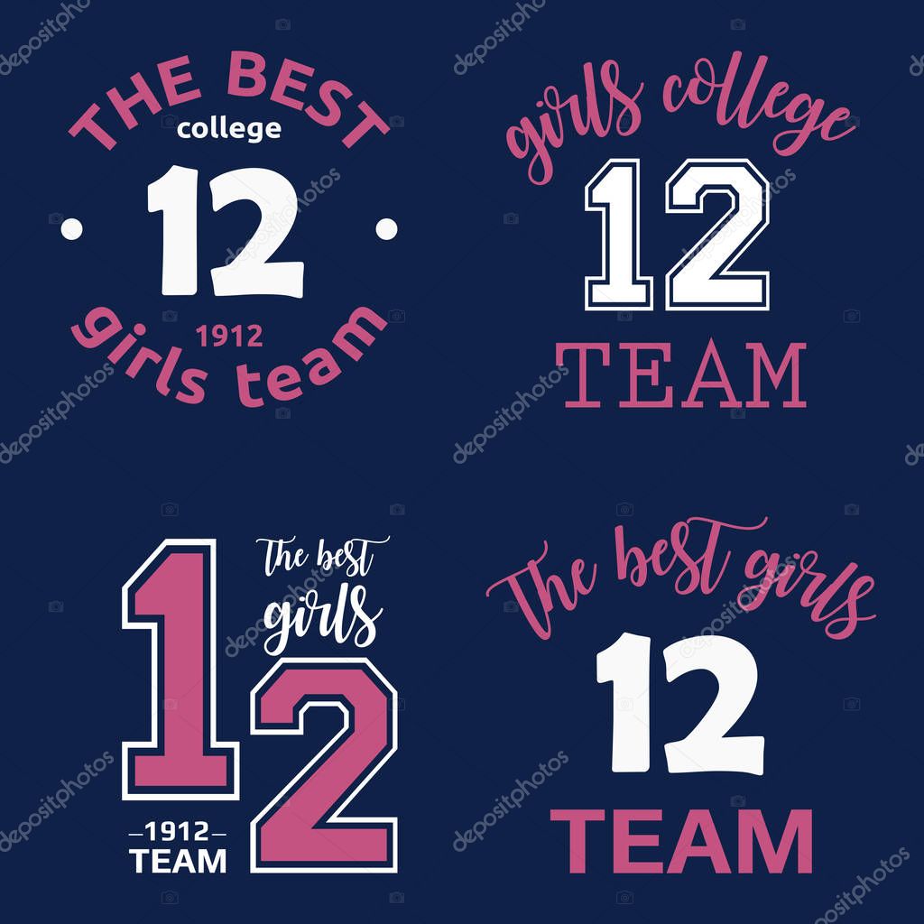 The best girls team college logo 12 isolated vector set