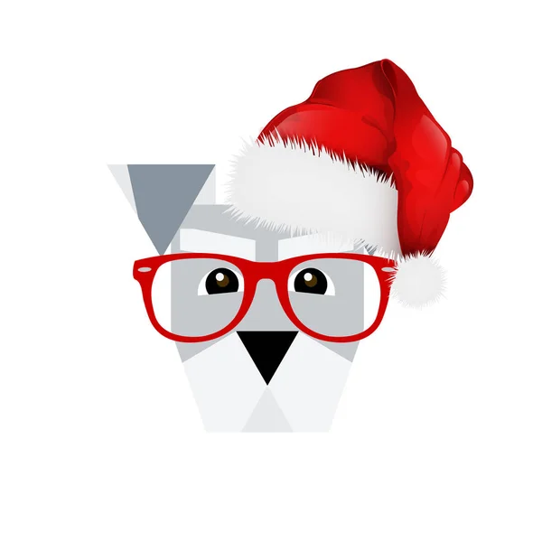 Hipster Chien de Noël, schanuzer miniature avec chapeau de Noël et lunettes de soleil rouges — Image vectorielle