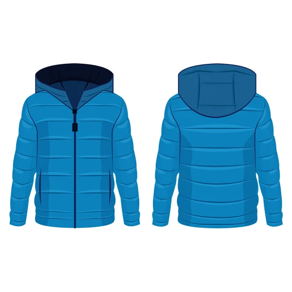 Chaqueta Con Cremallera Invierno Azul Claro Con Capucha Aislada Vector — Archivo Imágenes Vectoriales