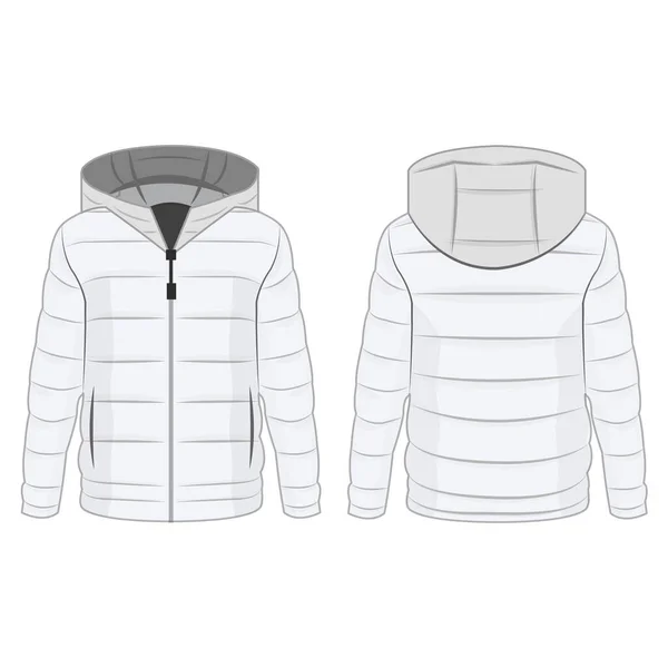 White Winter Zipped Jacket Hood Isolated Vector White Background — Stock Vector