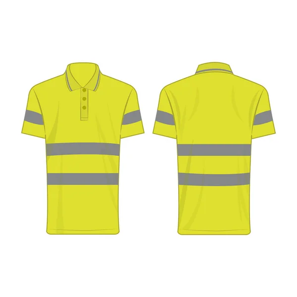 Gelbes Reflektierendes Sicherheitspoloshirt Für Menschen Mit Isoliertem Vektor Vorne Und — Stockvektor