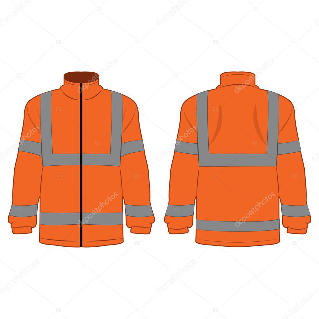 Orange high visibility fleece outdoor jacket isolated vector on the white background