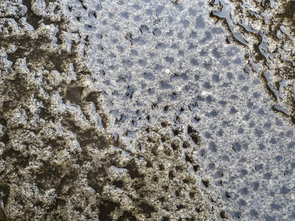 ぬれた歩道の大まかな石のテクスチャ 雨が石のノッチを埋めました 歴石の背景 — ストック写真
