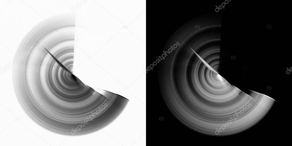 Set of monochrome images of a rotating part or spring. 3D illustration generated on a computer.