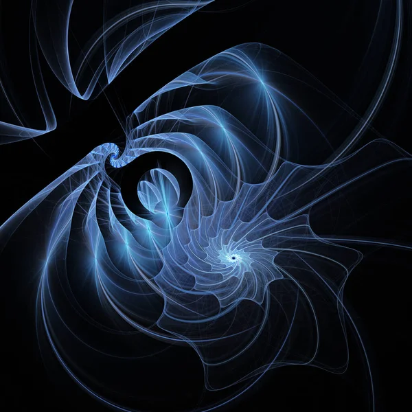 Abstract luminous blue spiral on a black background. The spiral diverges in waves. 3d rendering.