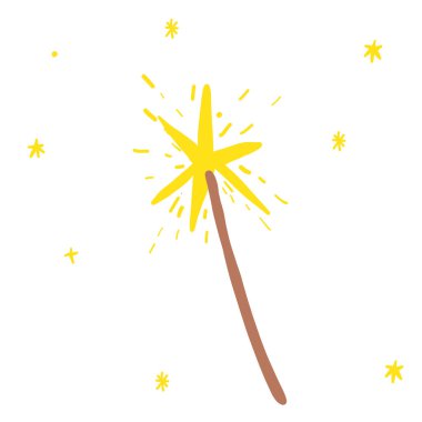 Sihirli değnek kahverengi ve sarı renklerde çizilmiş el çizimi tarzında.. 