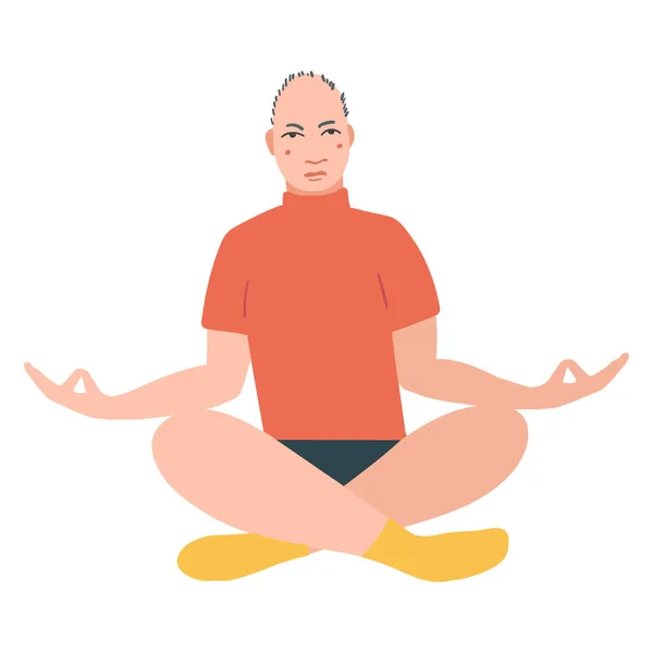 Jovens homens bonitos realizando exercício de ioga. Personagem de desenho animado masculino sentado na postura de lótus e meditando vipassana — Vetor de Stock