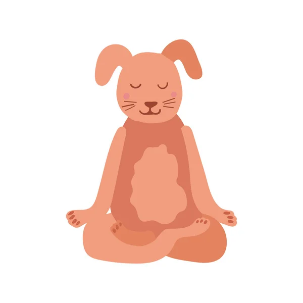 Cartoon Dog realizando ejercicio de yoga. Dibujo personaje sentado en postura de loto y meditación vipassana meditación — Archivo Imágenes Vectoriales