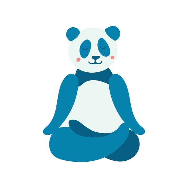 Cartoon panda realizando exercício de ioga. Desenho personagem sentado em postura de lótus e meditando vipassana — Vetor de Stock