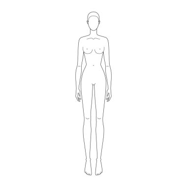 Moda şablonu 9 ana hatlı teknik çizim için baş. 