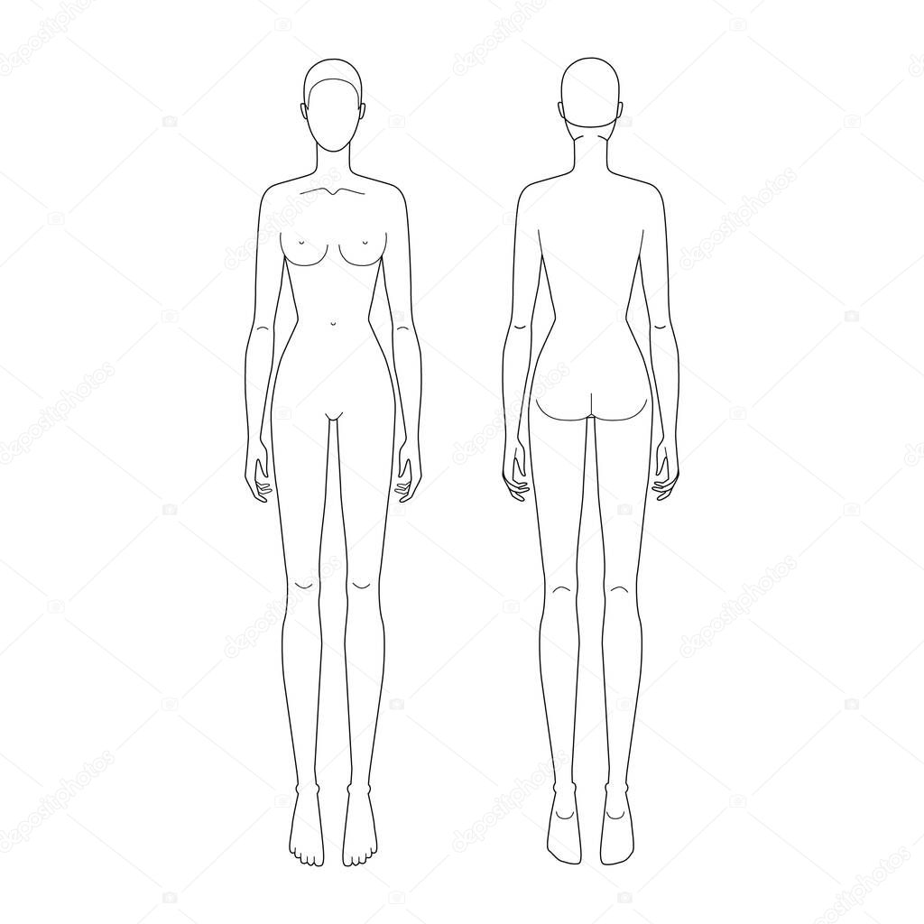 Fashion Template 9 Head For Technical Drawing Womans Figure Front And Back View Vector Outline Girl Model Template For Fashion Sketching For Fashion Illustration Premium Vector In Adobe Illustrator Ai Fashion Template 9 Head For Technical Drawing Womans Figure Front And Back View Vector Outline Girl Model Template For Fashion Sketching For Fashion Illustration Premium Vector In Adobe Illustrator Ai