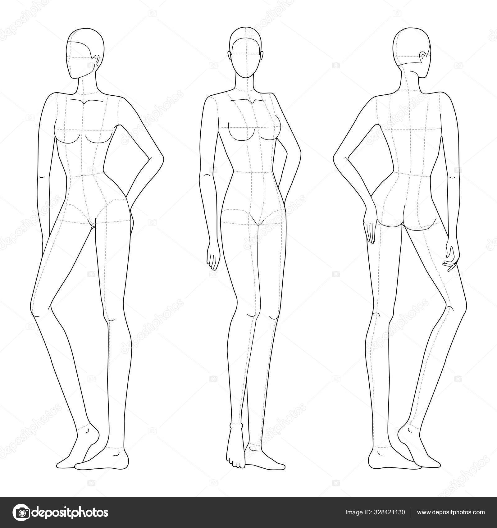 Nude Women Line Art Drawing Pattern - Black and White