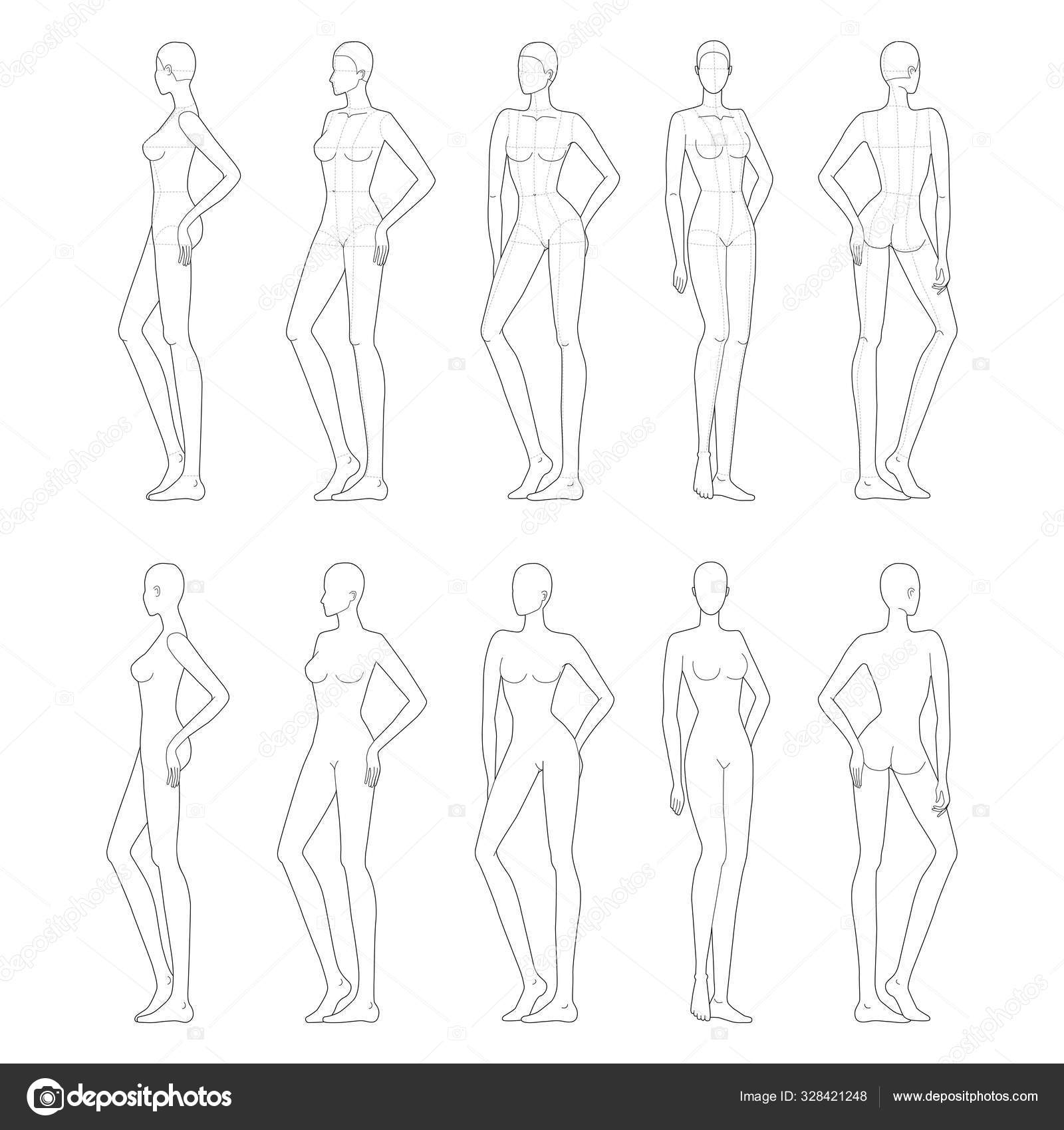 Modelo de moda de mulheres em pé pose . vetor(es) de stock de