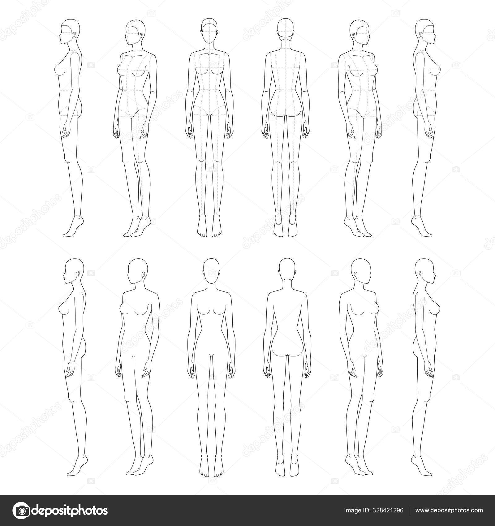 Fashion template of lady in standing poses. Stock Vector Image by ...