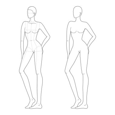 Ayakta duran kadınların moda tasviri. 