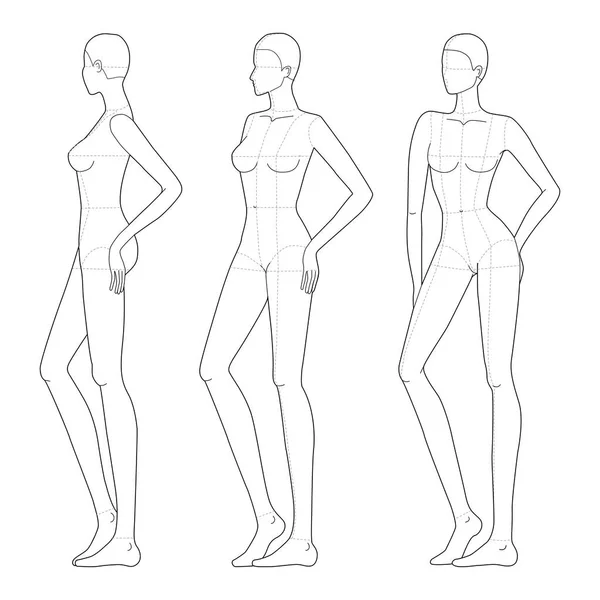 Fashion template of women in standing poses. — Stock Vector